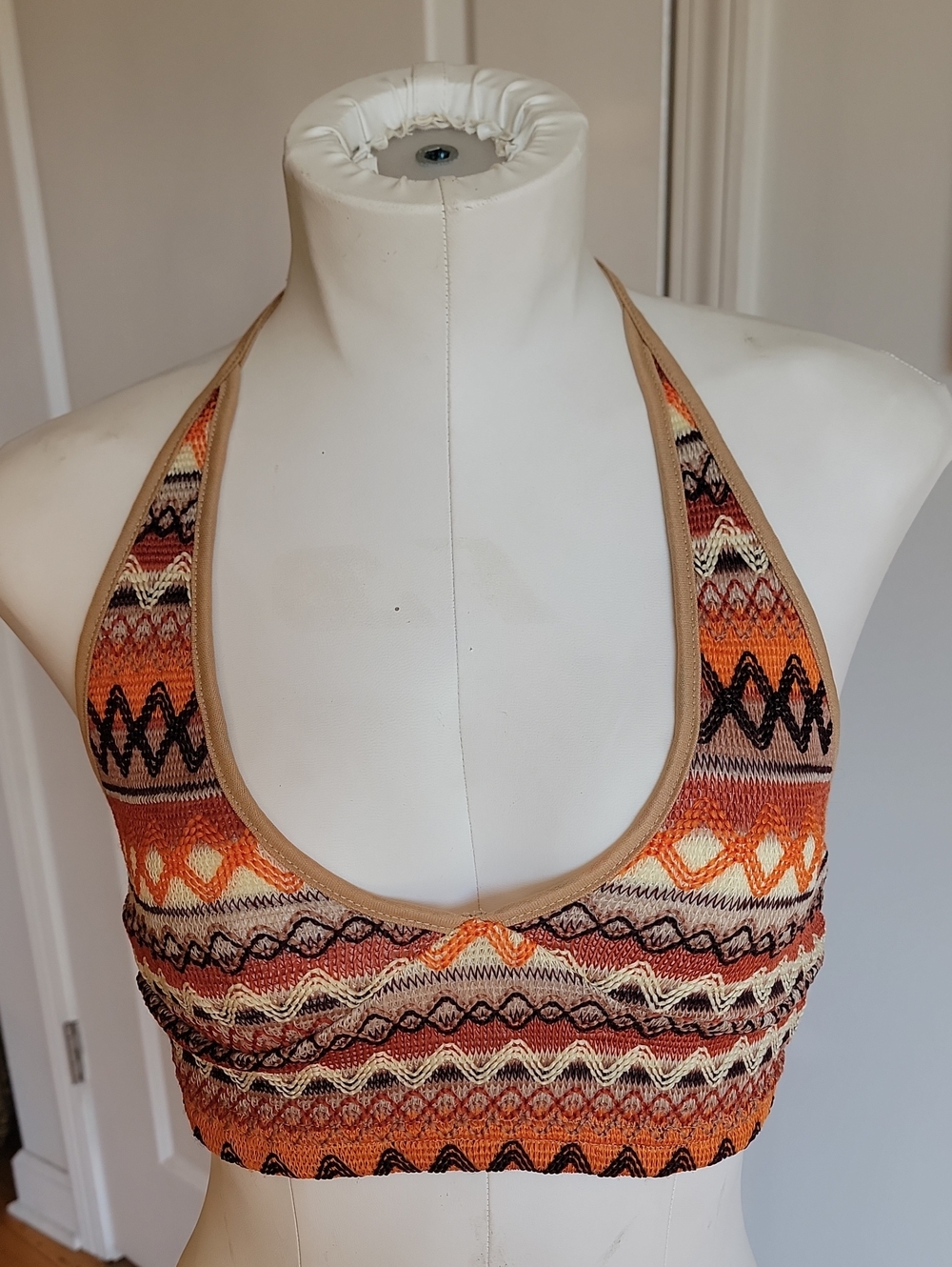 Chevron Knit-Look Halter Crop Top
